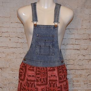 Jean Overall dress with bandana print